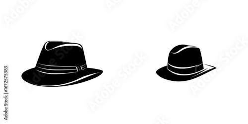 The Classic Fedora Hat Icon features a simple yet stylish fedora hat in black silhouette, ideal for branding, fashion, or design projects