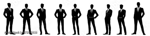 A collection of casual male character silhouettes in various poses is available, featuring black monochrome icons of individuals standing, walking, and viewed from the side, front, and rear, all