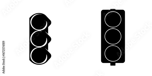 A classic traffic light is symbolized through the Traffic Signal Icon, a simple black and white icon that represents regulation, control, and order, making it suitable for web design and app