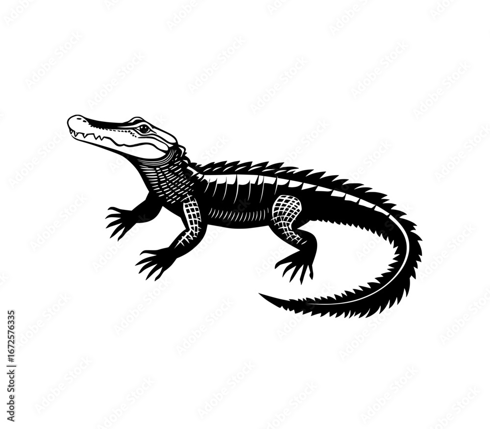 Fototapeta premium Modern alligator icon with a white background and silhouette design