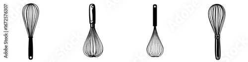 The Whisk Icon represents a fundamental baking element through a straightforward black and white design featuring a whisk covered in flour, embodying a crucial component for culinary innovation