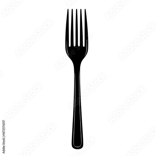 A modern black and white illustration of a fork, the Fork Icon exudes simplicity and style, making it perfect for incorporation into restaurant menus, cooking blogs, or any design with a culinary