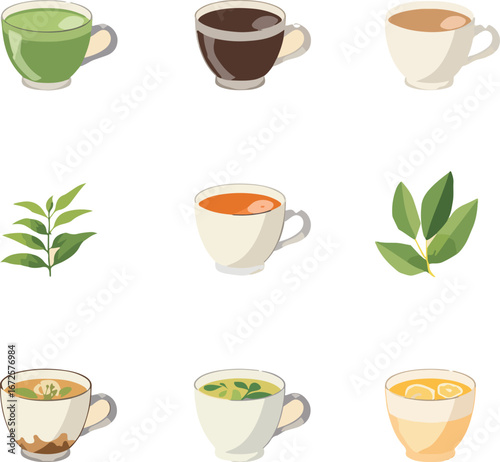 Assortment of various types of teas in a beautiful vector illustration, great for any design needs.