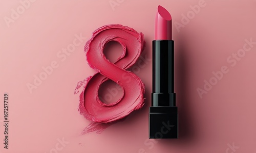 Colorful Lipstick Showcases Vibrant Pink Shade With Artistic Number Eight