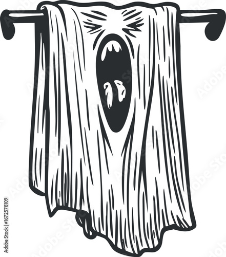 Illustration of a towel hanging over a bar showing fabric texture and folds