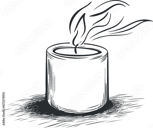 Black and white sketch of a candle with smoke rising after being extinguished, symbolizing calm and relaxation