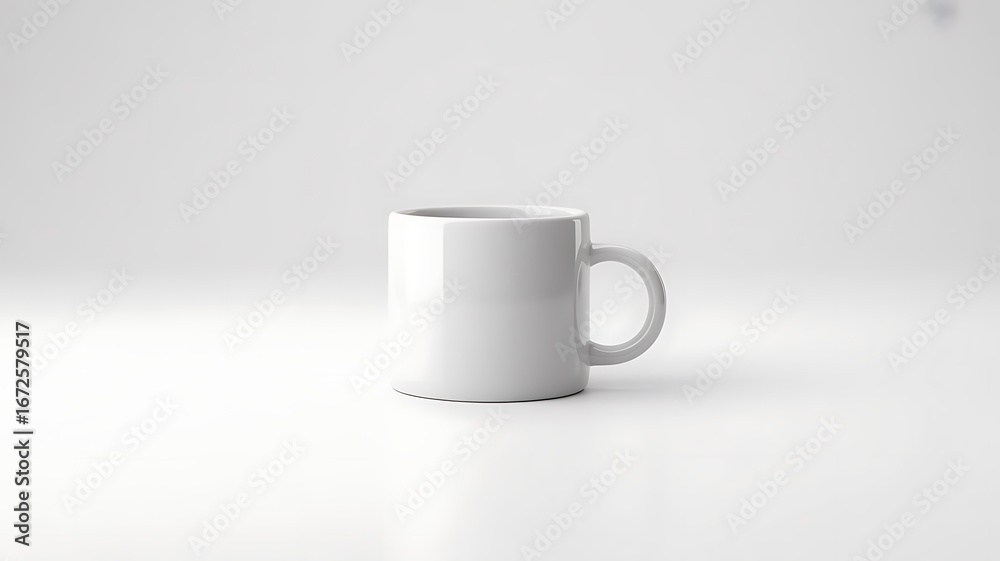 Fototapeta premium Classic White Coffee Mug on a White Background with Soft Lighting Minimalist Aesthetic Product Mockup for Custom Design