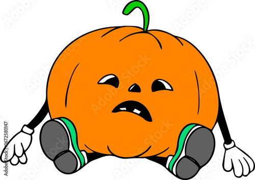 Colorful Sad Sitting Pumpkin Rubber Hose Style