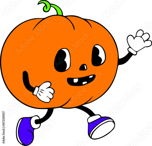 Running Pumpkin Cartoon Rubber Hose Animation