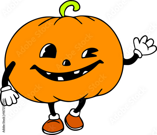 Colorful Winking Pumpkin Rubber Hose Style