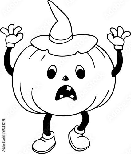 Scary Pumpkin in Hat Rubber Hose Style