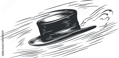 Black top hat illustration in vintage style, classic gentleman accessory on white background