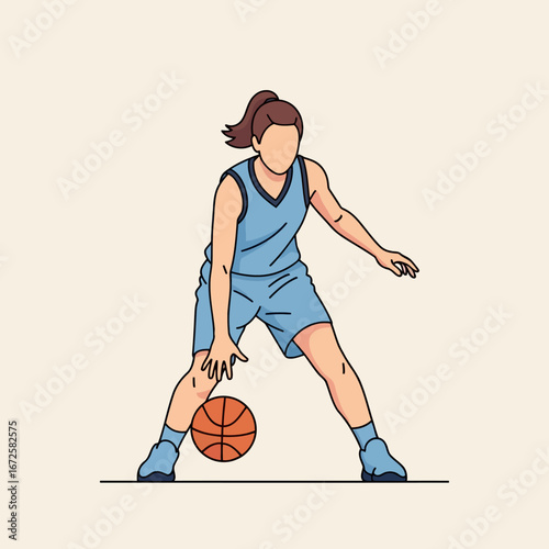 Dynamic Female Basketball Player Dribbling Illustration