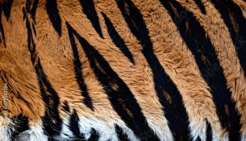 Close-up view of a tiger's striped fur, showcasing its texture and color variations.