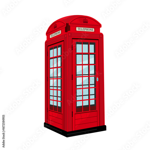 Traditional london telephone booth in perspective view, vector illustration.