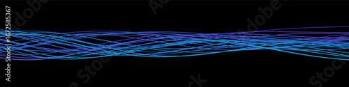 Abstract vector tech background featuring wavy blue and purple lines on black.