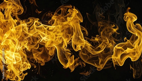Fiery orange and yellow flames dance against a black background