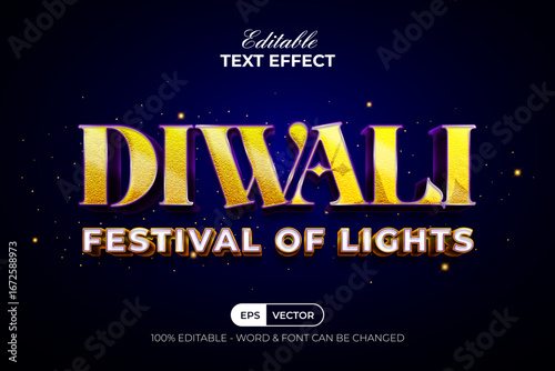 Diwali Festival Of Lights Editable Text Effect 3D Style.