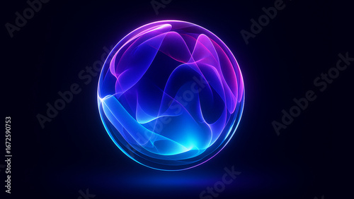 Glowing Abstract Neon Sphere with Futuristic Light Waves