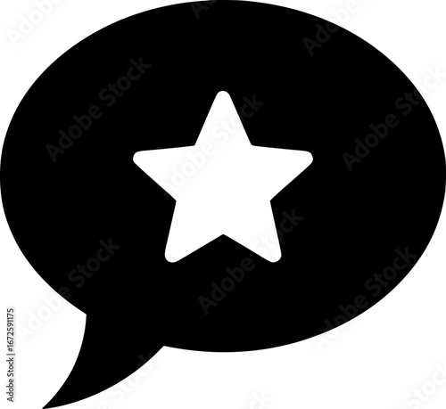 Solid black vector icon of a speech bubble with a star inside symbolizing feedback