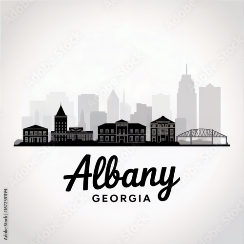 Albany Georgia Skyline Silhouette — Historic Southern Riverfront City Vector Illustration