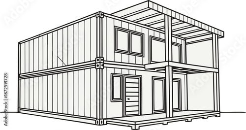 Shipping Container House Construction with Frame, Insulated Panels, and Exterior Walls – Technical Modular Home Assembly Visualization