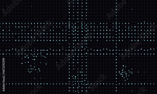 Futuristic digital grid of blue dots on a dark background.