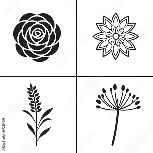 Diverse Stylized Plant and Flower Silhouettes