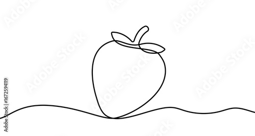 Strawberry in one line art style. Drawing of strawberry with editable black stroke on white background. Vector illustration.