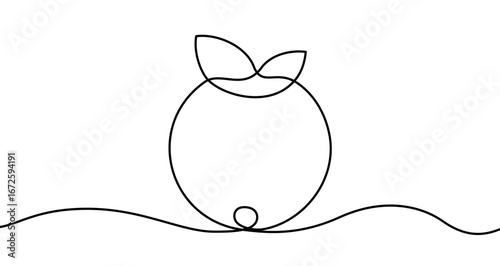 Blueberry in one line art style. Drawing of blueberry with two leaves with editable black stroke. Vector illustration.