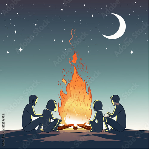 fireside gathering firelight starlit sky connection
