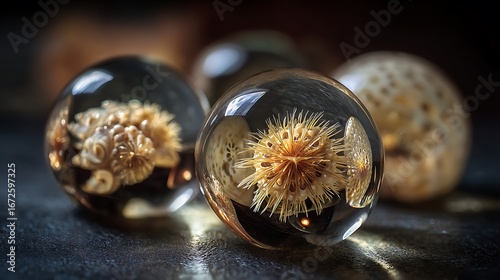 shells in glass balls