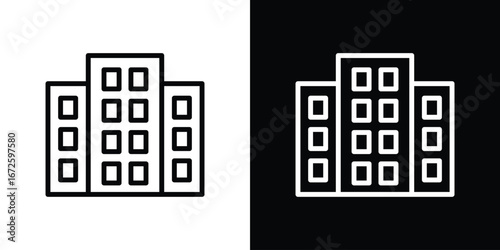 Office buildings icon. Vector linear icon isolated in black and white