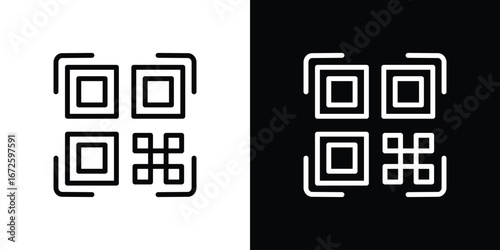 QR code icon. Vector linear icon isolated in black and white