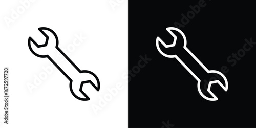Wrench icon. Vector linear icon isolated in black and white