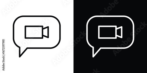 Video call icon. Vector linear icon isolated in black and white