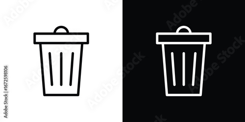 Trash Bin icon. Vector linear icon isolated in black and white