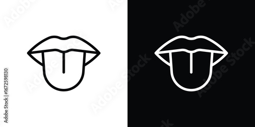 Tongue icon. Vector linear icon isolated in black and white