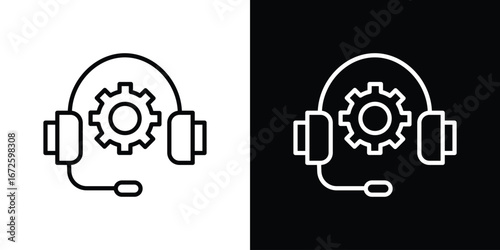 Technical support icon. Vector linear icon isolated in black and white