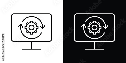 System update icon. Vector linear icon isolated in black and white