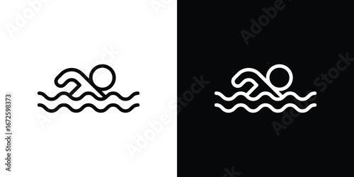 Swimming icon. Vector linear icon isolated in black and white