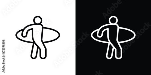 Surfer icon. Vector linear icon isolated in black and white