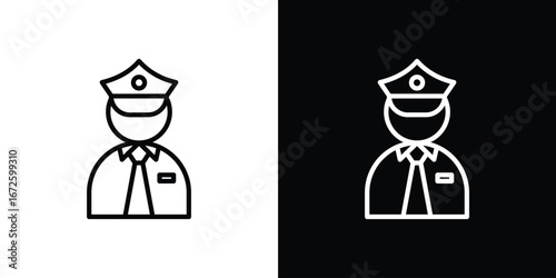 Police icon. Vector linear icon isolated in black and white