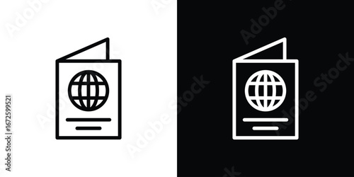 Passport icon. Vector linear icon isolated in black and white