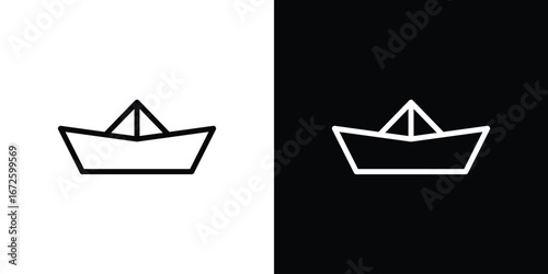 Paper boat icon. Vector linear icon isolated in black and white