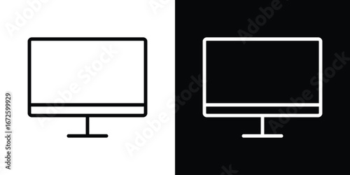 Monitor icon. Vector linear icon isolated in black and white