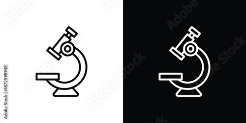 Microscope icon. Vector linear icon isolated in black and white