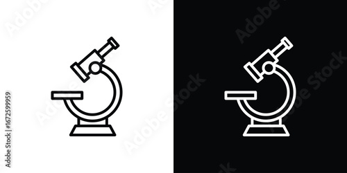 Microscope icon. Vector linear icon isolated in black and white