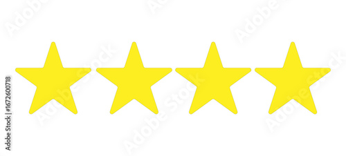 Four yellow star icon for rating isolated on transparent png background 