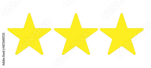 Three yellow star icon for rating isolated on transparent png background 